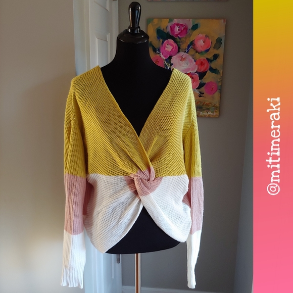 Polly & Esther Twist Front Color Block Sweater Women's Size Large - Picture 1 of 6